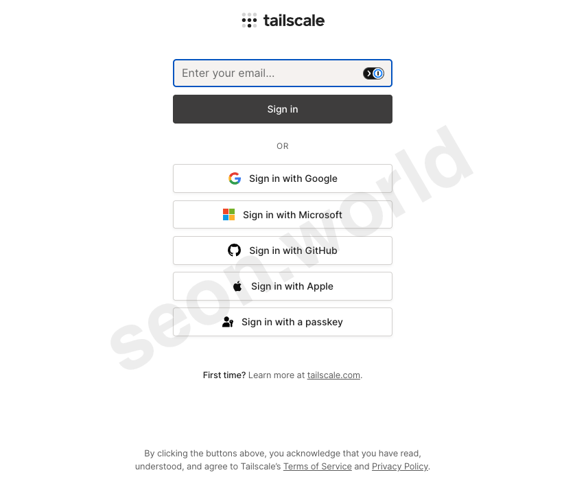 Tailscale sign-in screen